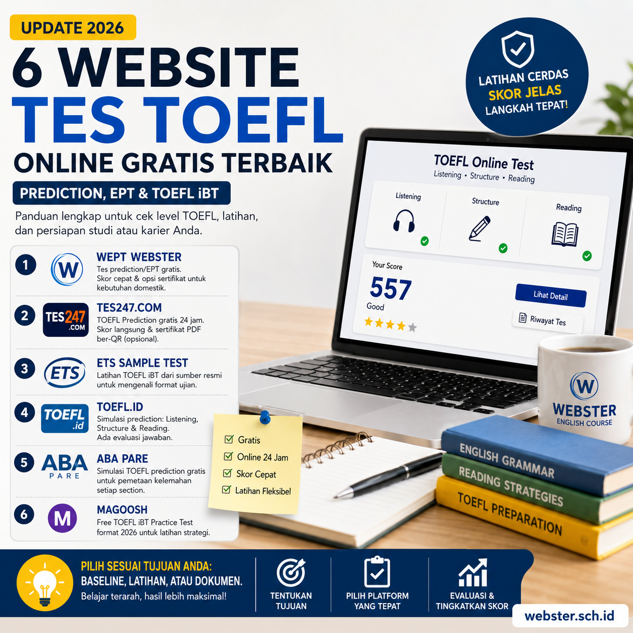 6 Website Tes TOEFL Online Gratis Terbaik (Update 2026) 6 Website Tes TOEFL Online Gratis Terbaik (Update 2026) - Webster English Course