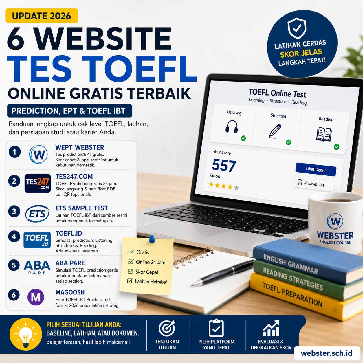 6 Website Tes TOEFL Online Gratis Terbaik (Update 2026) 6 Website Tes TOEFL Online Gratis Terbaik (Update 2026) - Webster English Course