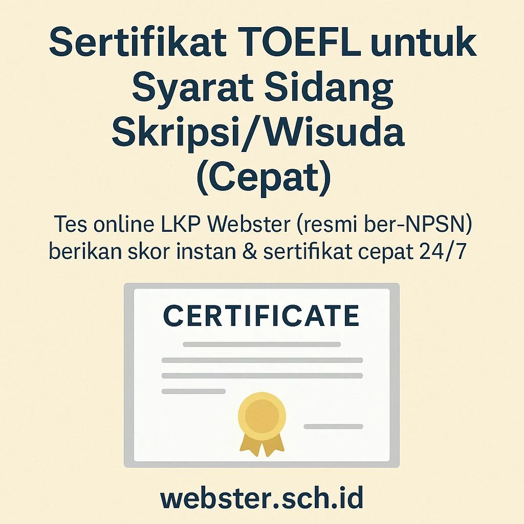 Sertifikat TOEFL untuk Syarat Sidang dan Wisuda Sertifikat TOEFL untuk Syarat Sidang dan Wisuda - Webster English Course