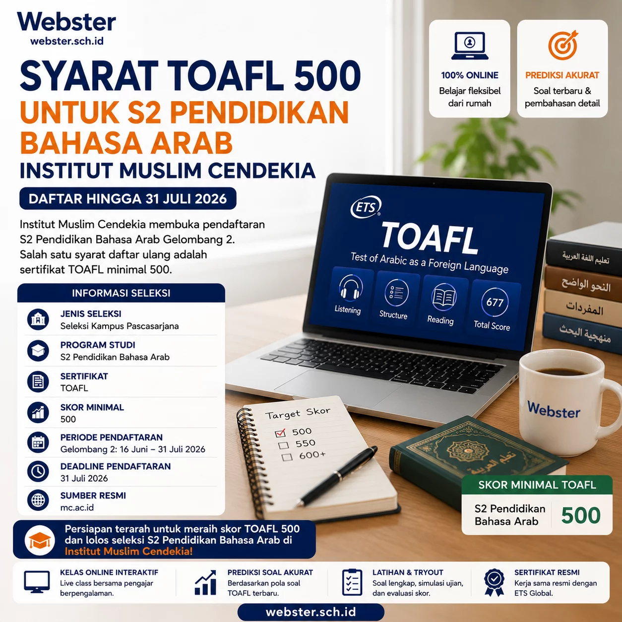Syarat TOAFL Institut Muslim Cendekia S2 Pendidikan Bahasa Arab Syarat TOAFL Institut Muslim Cendekia S2 Pendidikan Bahasa Arab - Webster English Course