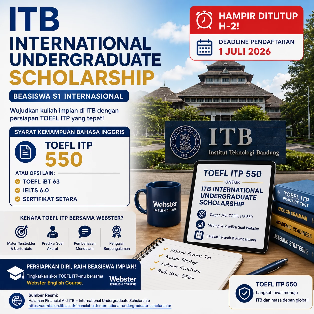 TOEFL ITP 550 ITB Beasiswa S1 Internasional TOEFL ITP 550 ITB Beasiswa S1 Internasional - Webster English Course