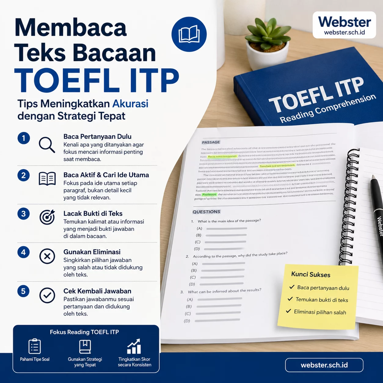 Membaca Teks Bacaan TOEFL ITP Tips Akurat Membaca Teks Bacaan TOEFL ITP Tips Akurat - Webster English Course