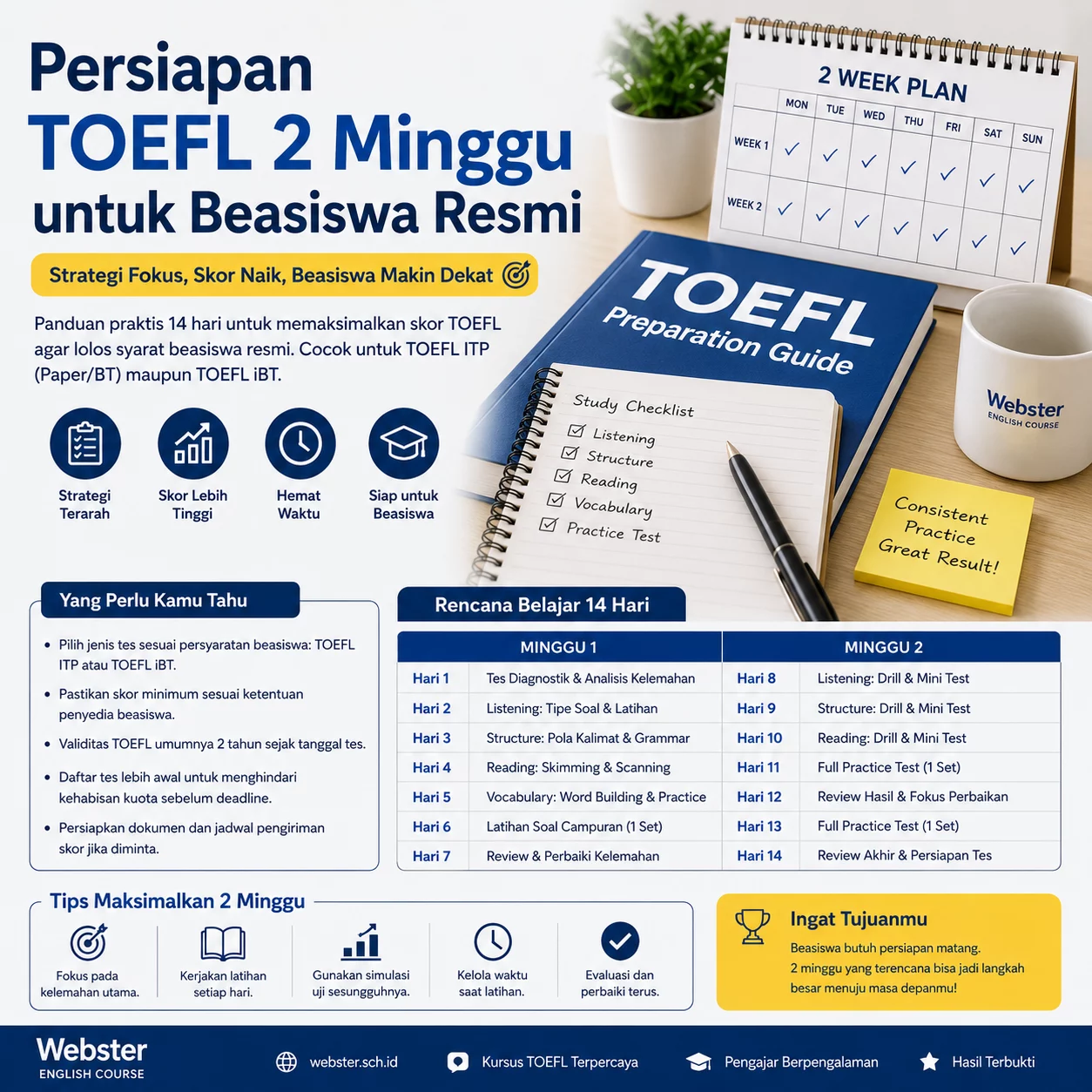 Persiapan TOEFL 2 Minggu untuk Beasiswa Resmi Persiapan TOEFL 2 Minggu untuk Beasiswa Resmi - Webster English Course