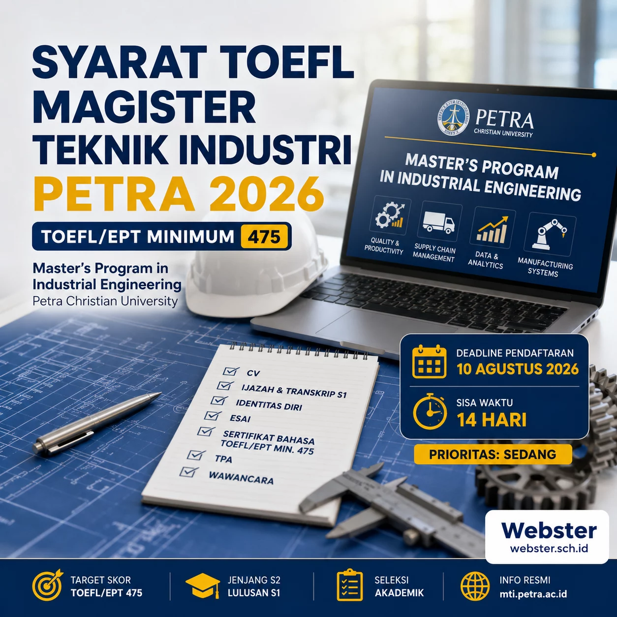 Syarat TOEFL Magister Teknik Industri Petra 2026 Terbaru Syarat TOEFL Magister Teknik Industri Petra 2026 Terbaru - Webster English Course