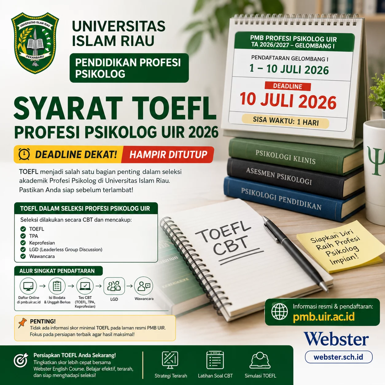 Syarat TOEFL Profesi Psikolog UIR 2026 Wajib Cek Syarat TOEFL Profesi Psikolog UIR 2026 Wajib Cek - Webster English Course