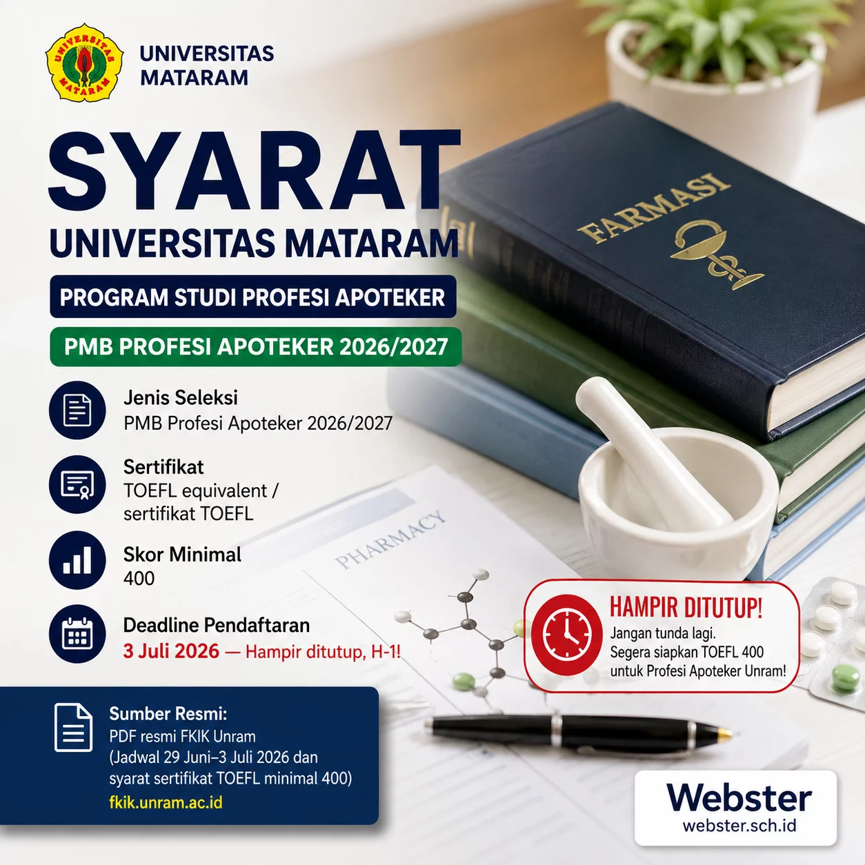 TOEFL 400 Profesi Apoteker Unram 2026/2027 TOEFL 400 Profesi Apoteker Unram 2026/2027 - Webster English Course