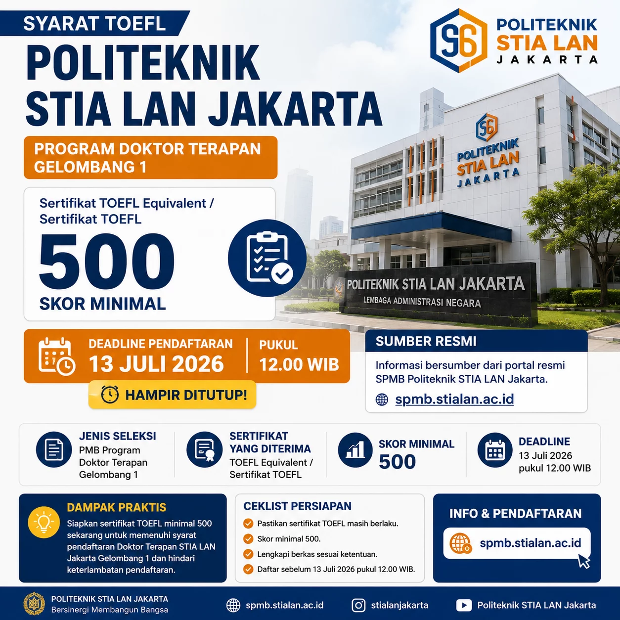 TOEFL 500 Doktor Terapan STIA LAN Jakarta 2026 TOEFL 500 Doktor Terapan STIA LAN Jakarta 2026 - Webster English Course
