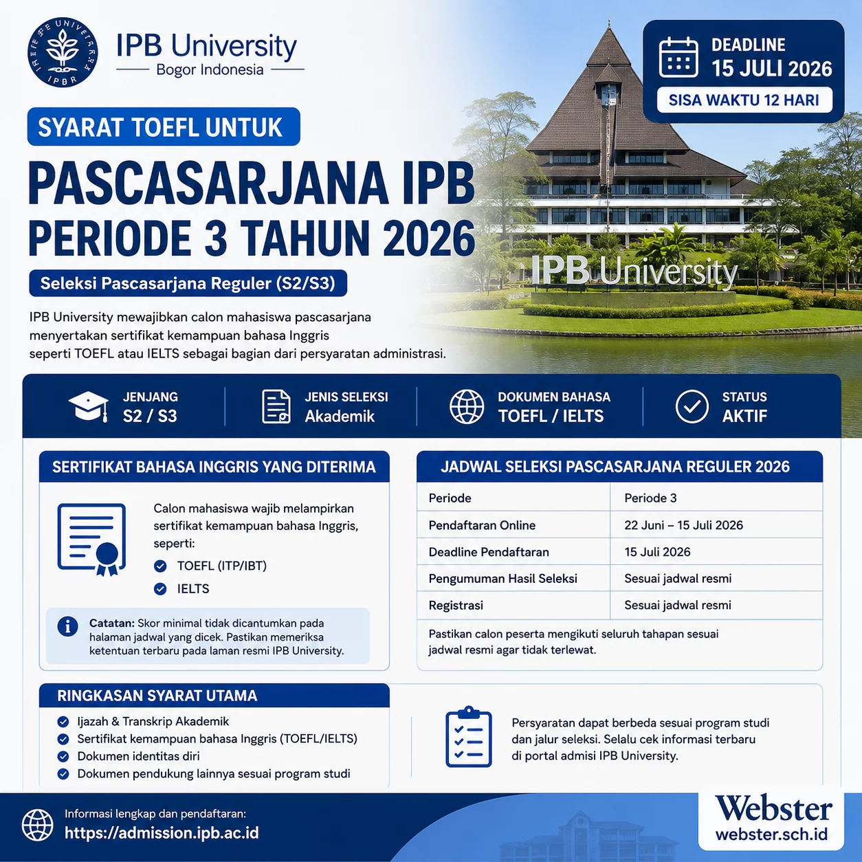 TOEFL Pascasarjana IPB 2026 Periode 3 TOEFL Pascasarjana IPB 2026 Periode 3 - Webster English Course