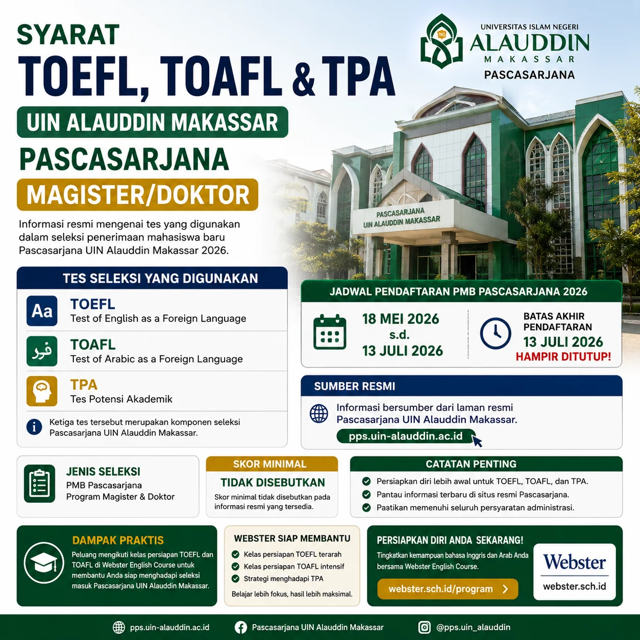 TOEFL TOAFL TPA UIN Alauddin Pascasarjana 2026 TOEFL TOAFL TPA UIN Alauddin Pascasarjana 2026 - Webster English Course