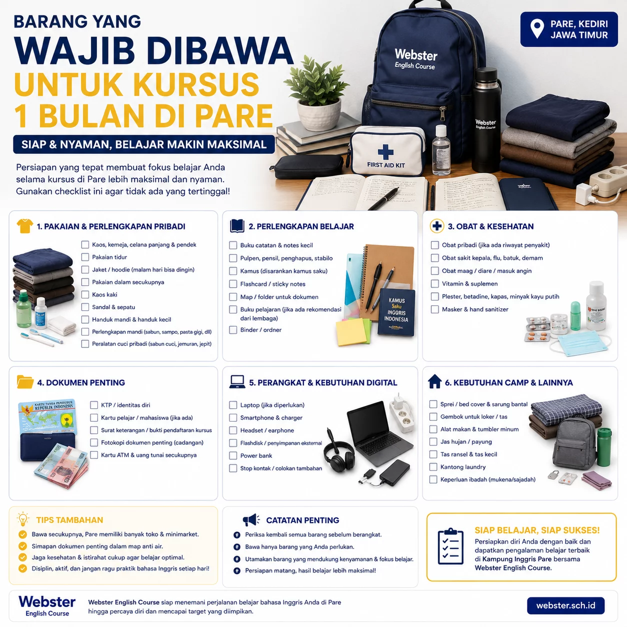 Barang Wajib Kursus 1 Bulan di Pare Barang Wajib Kursus 1 Bulan di Pare - Webster English Course