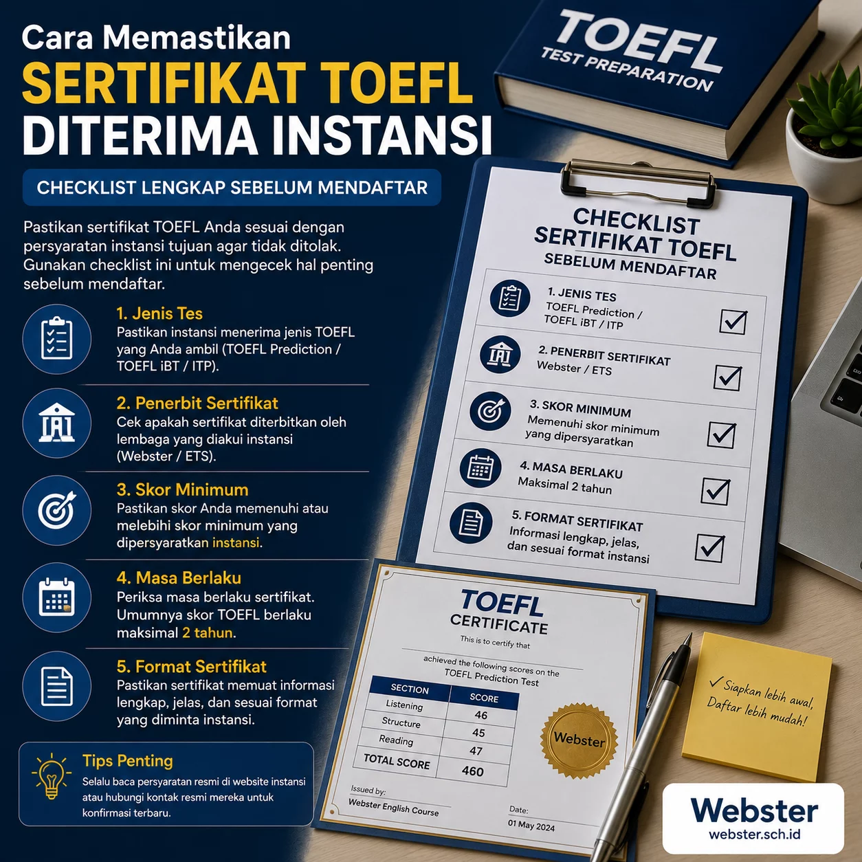 Cara Memastikan Sertifikat TOEFL Diterima Cara Memastikan Sertifikat TOEFL Diterima - Webster English Course