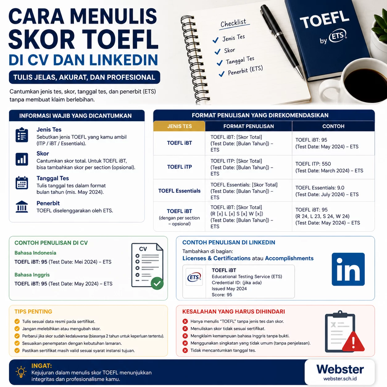Cara Menulis Skor TOEFL di CV dan LinkedIn Cara Menulis Skor TOEFL di CV dan LinkedIn - Webster English Course