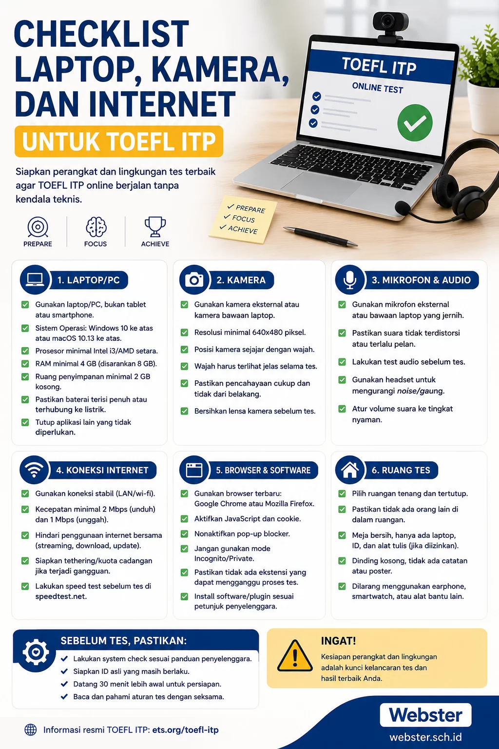 Checklist TOEFL ITP Online Tanpa Kendala Checklist TOEFL ITP Online Tanpa Kendala - Webster English Course