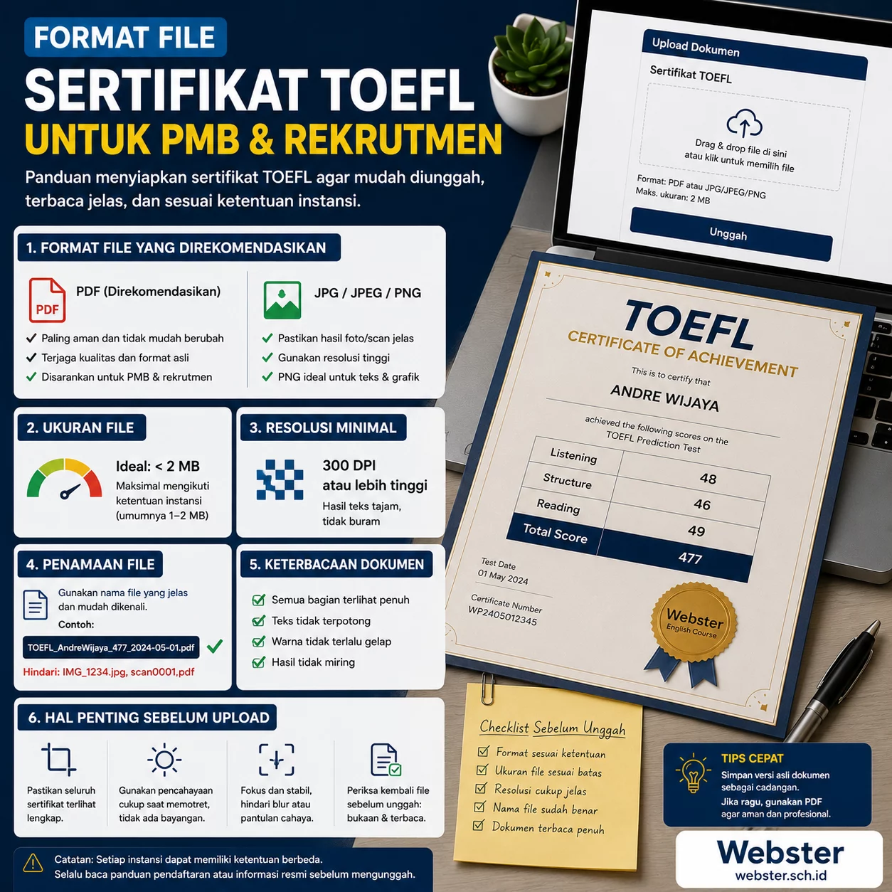 Format File Sertifikat TOEFL untuk PMB Format File Sertifikat TOEFL untuk PMB - Webster English Course