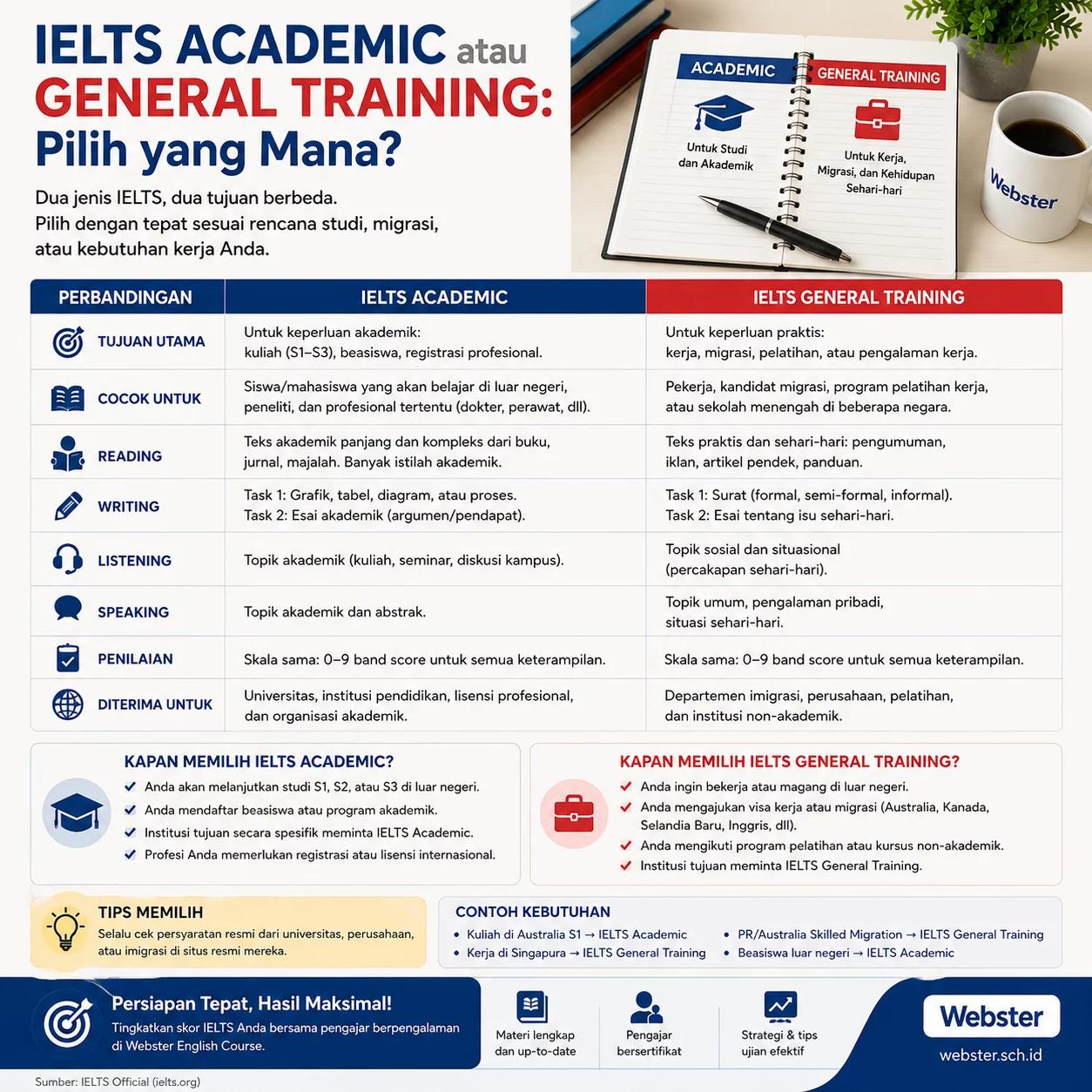 IELTS Academic atau General Training Pilih Tepat IELTS Academic atau General Training Pilih Tepat - Webster English Course