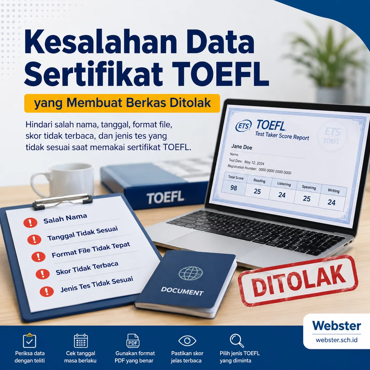 Kesalahan Data Sertifikat TOEFL yang Bikin Ditolak Kesalahan Data Sertifikat TOEFL yang Bikin Ditolak - Webster English Course