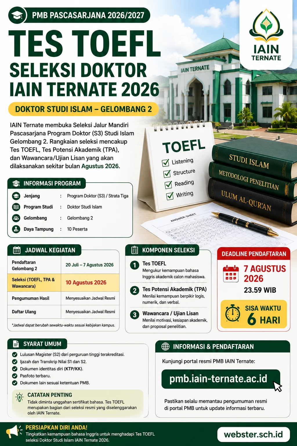 Tes TOEFL Seleksi Doktor IAIN Ternate 2026 Tes TOEFL Seleksi Doktor IAIN Ternate 2026 - Webster English Course