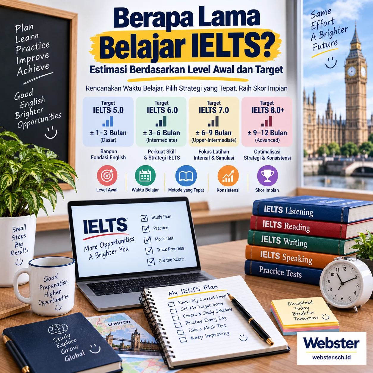Berapa Lama Belajar IELTS? Estimasi Waktu Realistis Berapa Lama Belajar IELTS? Estimasi Waktu Realistis - Webster English Course