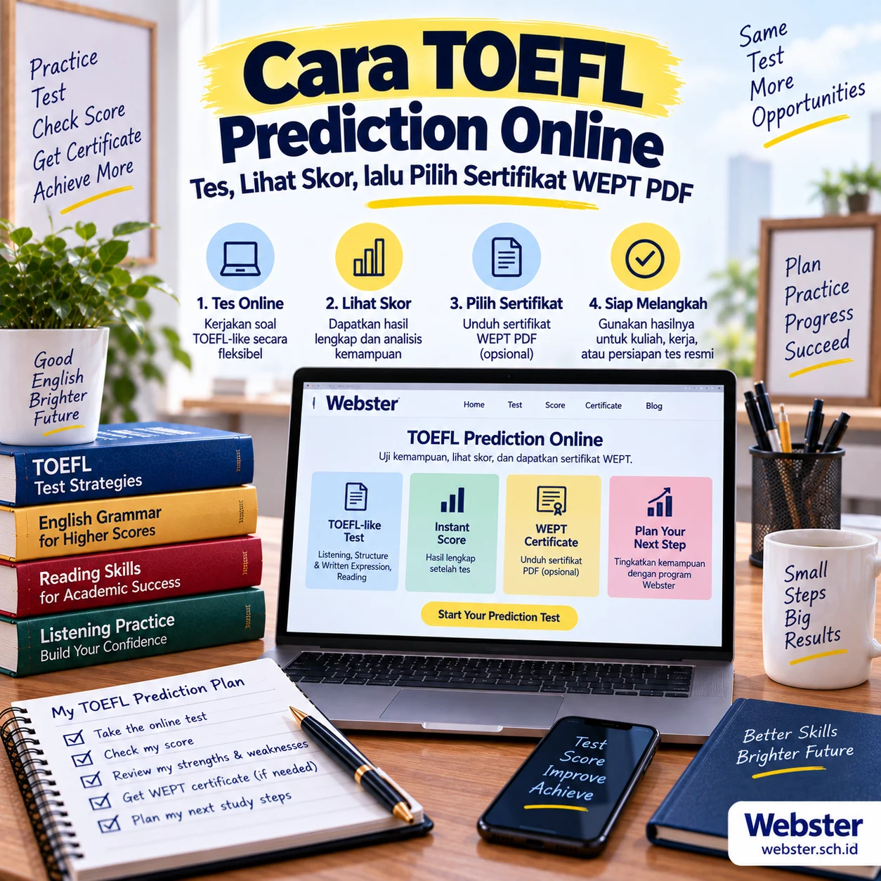 Cara TOEFL Prediction Online Tes Skor dan Sertifikat Cara TOEFL Prediction Online Tes Skor dan Sertifikat - Webster English Course