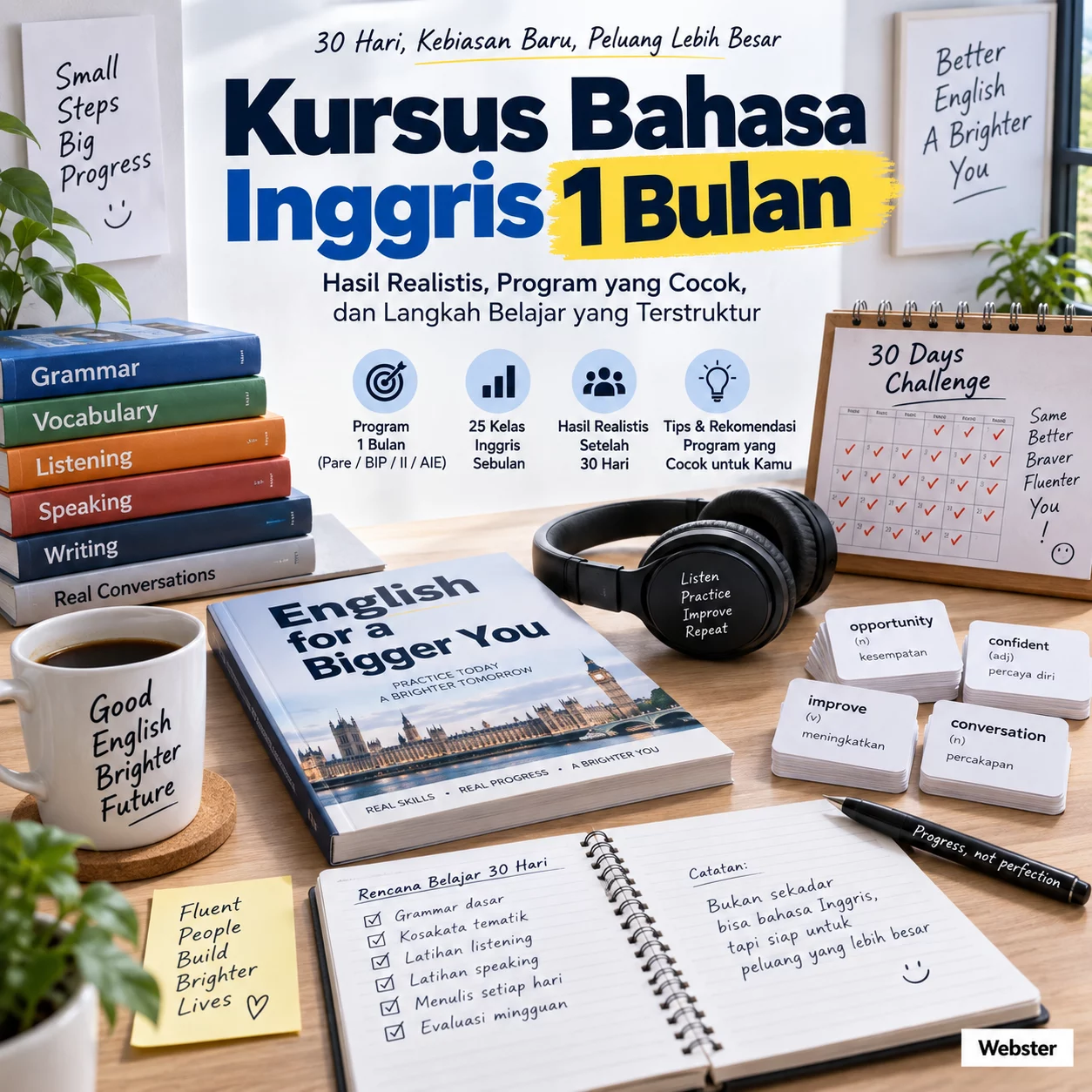 Kursus Bahasa Inggris 1 Bulan Hasil Realistis Kursus Bahasa Inggris 1 Bulan Hasil Realistis - Webster English Course