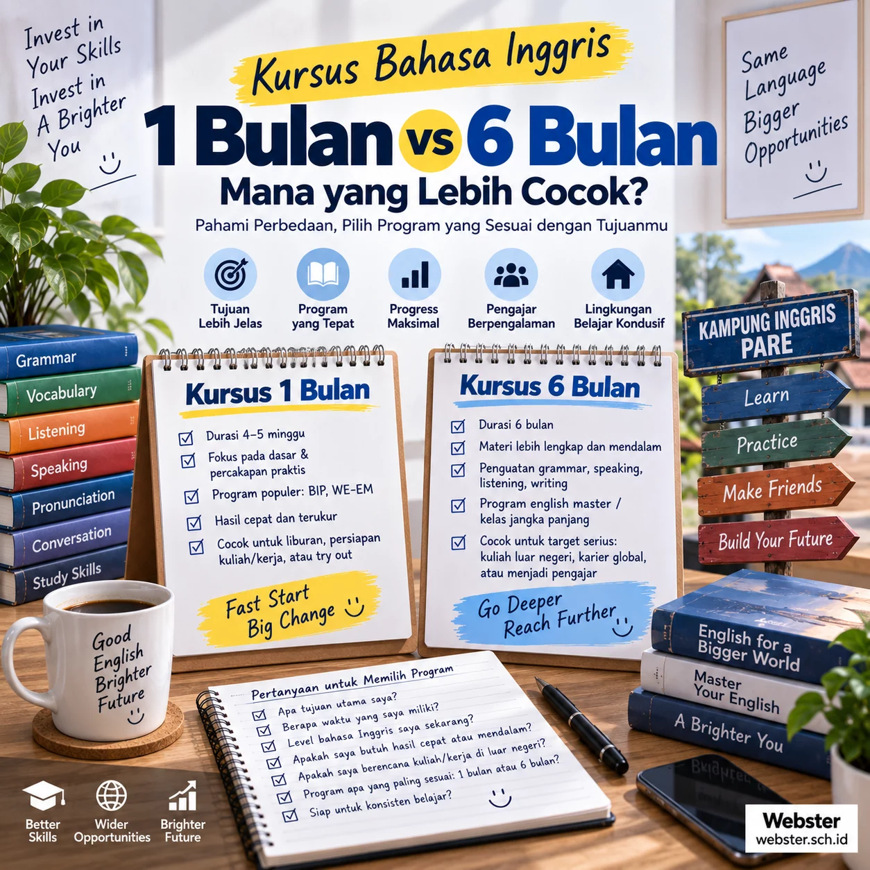 Kursus Bahasa Inggris 1 Bulan vs 6 Bulan Kursus Bahasa Inggris 1 Bulan vs 6 Bulan - Webster English Course