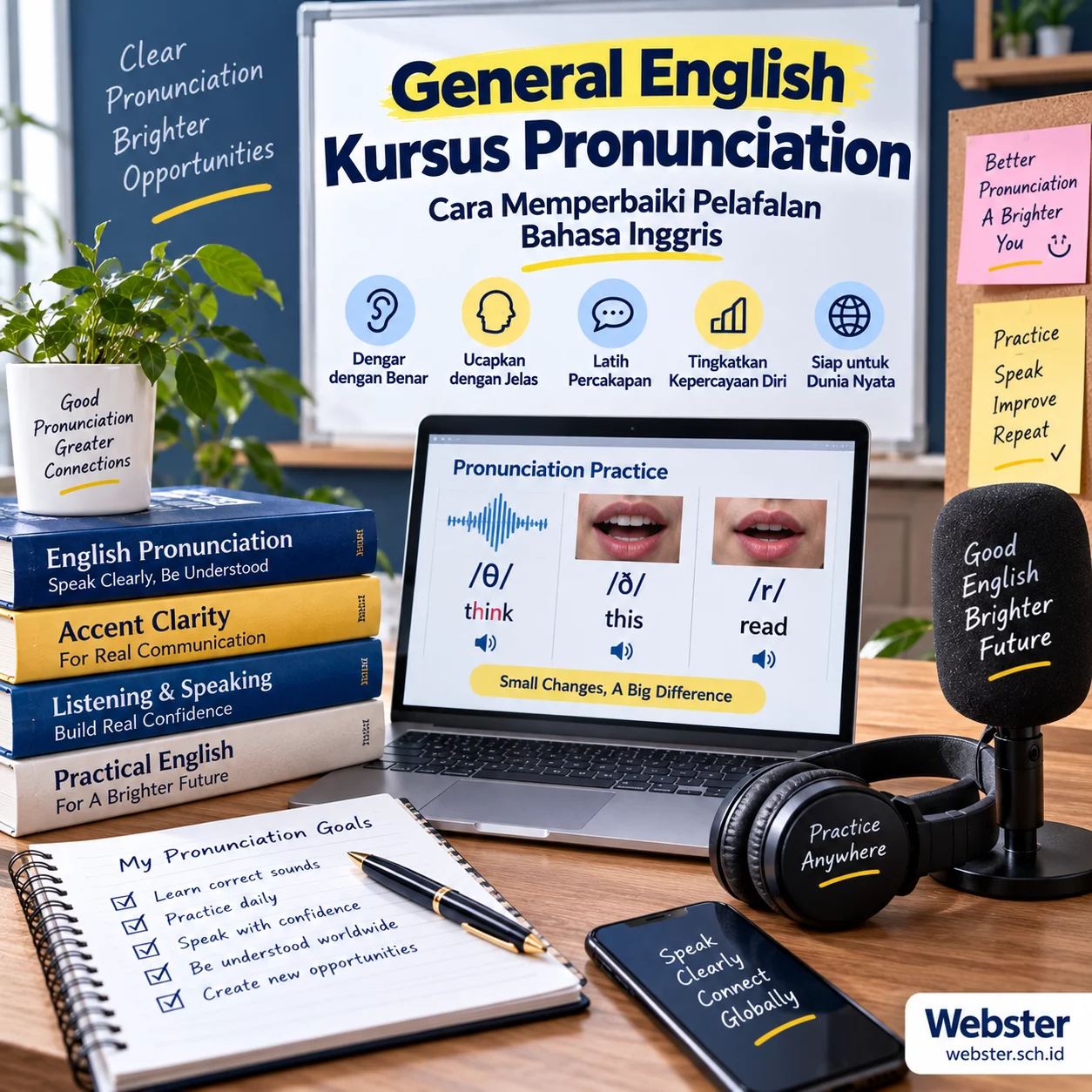 Kursus Pronunciation Bahasa Inggris untuk Pelafalan Jelas Kursus Pronunciation Bahasa Inggris untuk Pelafalan Jelas - Webster English Course