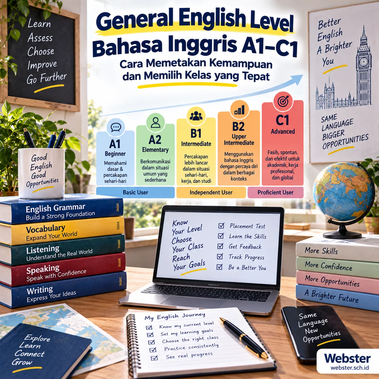 Level Bahasa Inggris A1–C1 dan Cara Pilih Kelas Level Bahasa Inggris A1–C1 dan Cara Pilih Kelas - Webster English Course
