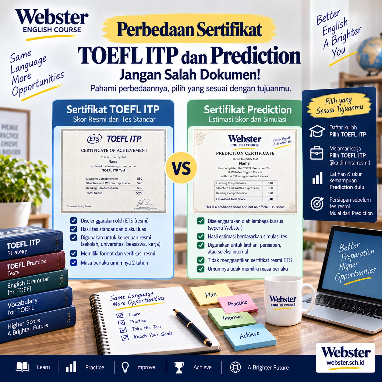 Perbedaan Sertifikat TOEFL ITP dan Prediction Perbedaan Sertifikat TOEFL ITP dan Prediction - Webster English Course