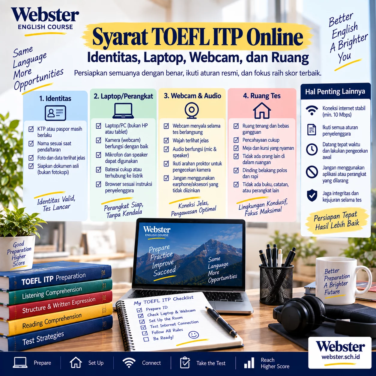 Syarat TOEFL ITP Online yang Wajib Disiapkan Syarat TOEFL ITP Online yang Wajib Disiapkan - Webster English Course