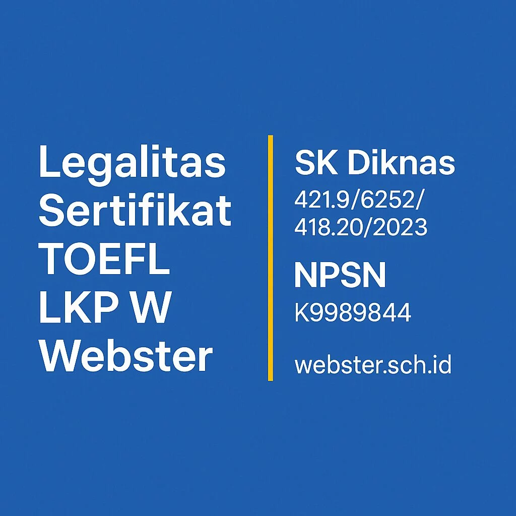 Legalitas Sertifikat Toefl Lkp Webster Sk Diknas Npsn