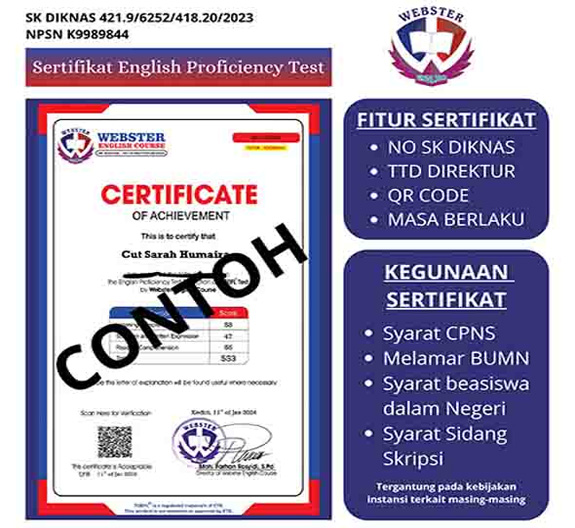 Contoh Sertifikat Toefl Resmi Dari Tes Online Webster